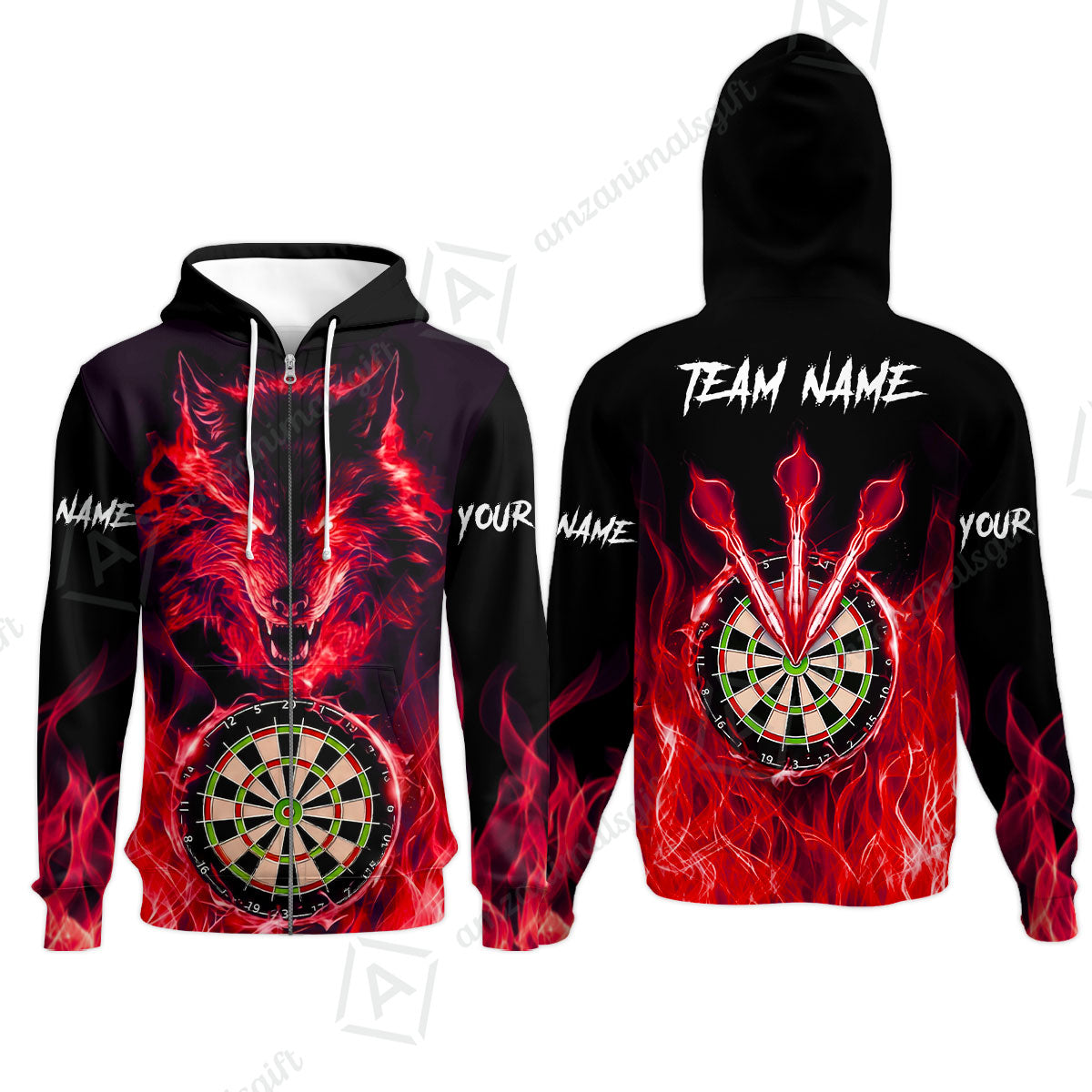 Custom Darts Jersey Polo Shirt, Dartboard Fierce Wolf Design, Uniform Dart - Personalized Name And Team Name