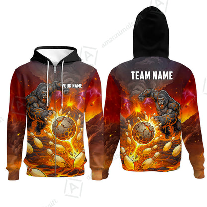 Custom Bowling Jersey Polo Shirt, Fierce Gorilla Strike Bowling, Custom Bowling Jersey Team Shirt For Players With Name & Team Name
