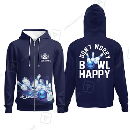 Bowling Custom Men Polo Shirt - Custom Name Polo Shirt, Don't Worry Bowl Happy Personalized Bowling Polo Shirt - Gift For Friend, Family, Bowling Lovers