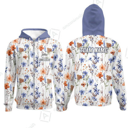 Customized Bowling Unisex Polo Shirt, Watercolor Floral Blossom Pattern, Bowling Uniform - Personalized Name Team Name