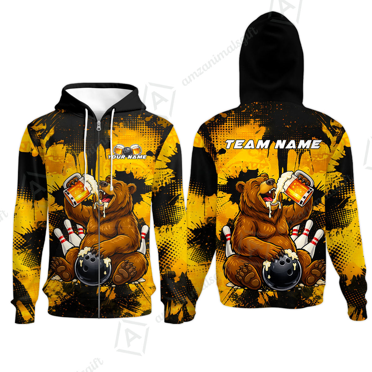 Custom Bowling Jersey Polo Shirt, Grizzly Bear Bowling Custom Bowling Jersey Team Shirt For Players With Name & Team Name