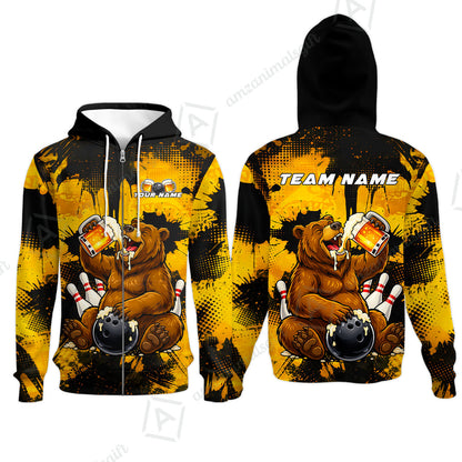 Custom Bowling Jersey Polo Shirt, Grizzly Bear Bowling Custom Bowling Jersey Team Shirt For Players With Name & Team Name