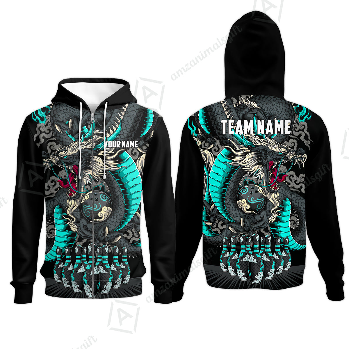 Custom Bowling Jersey Polo Shirt, Oriental Jade Dragon & Classic Clouds, Custom Bowling Jersey Team Shirt For Players With Name & Team Name