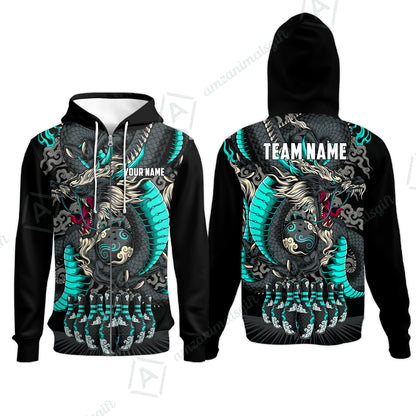 Custom Bowling Jersey Polo Shirt, Oriental Jade Dragon & Classic Clouds, Custom Bowling Jersey Team Shirt For Players With Name & Team Name