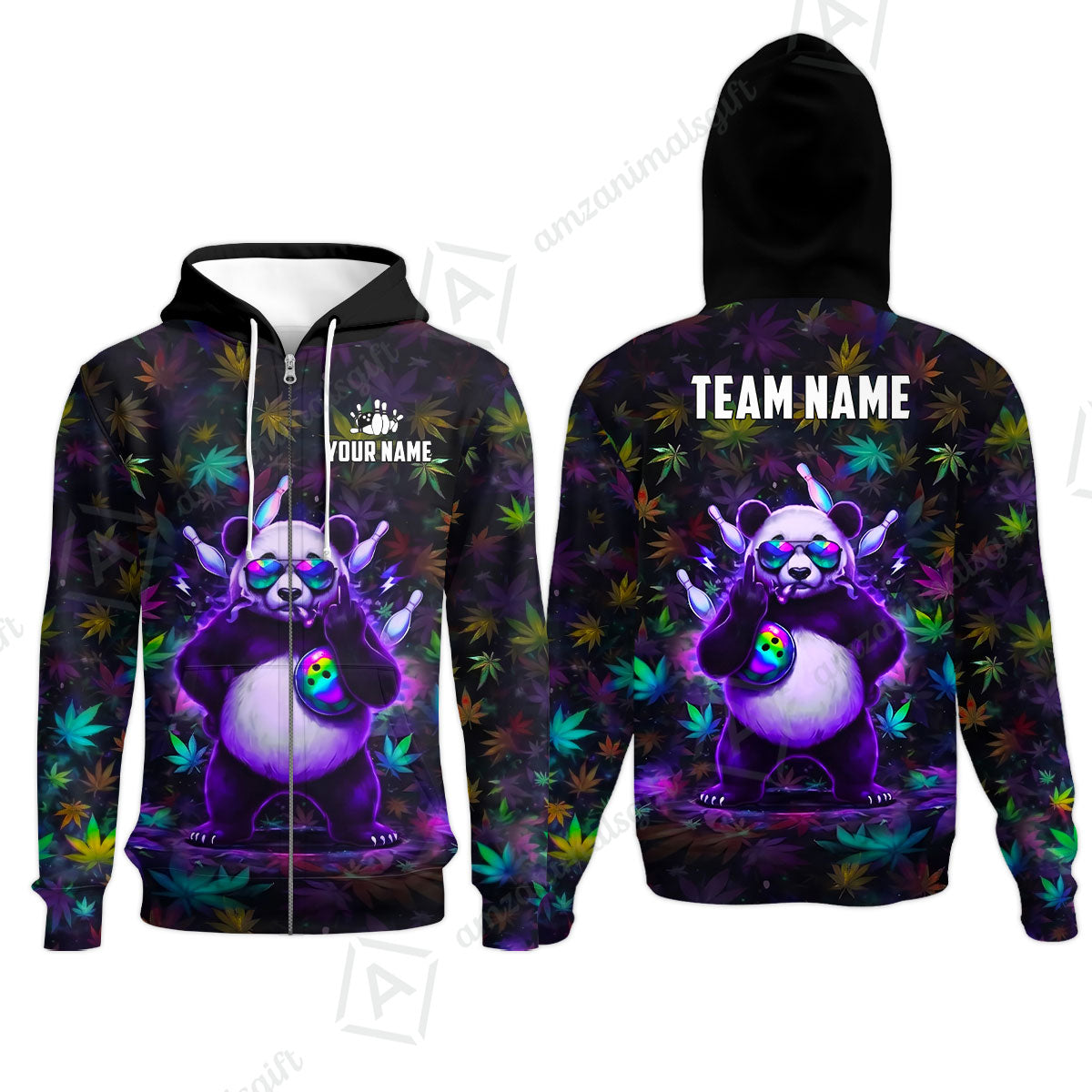 Custom Bowling Jersey Polo Shirt, Badass Stoner Panda & Psychedelic Leaves, Custom Bowling Jersey Team Shirt For Players With Name & Team Name
