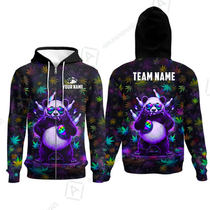 Custom Bowling Jersey Polo Shirt, Badass Stoner Panda & Psychedelic Leaves, Custom Bowling Jersey Team Shirt For Players With Name & Team Name