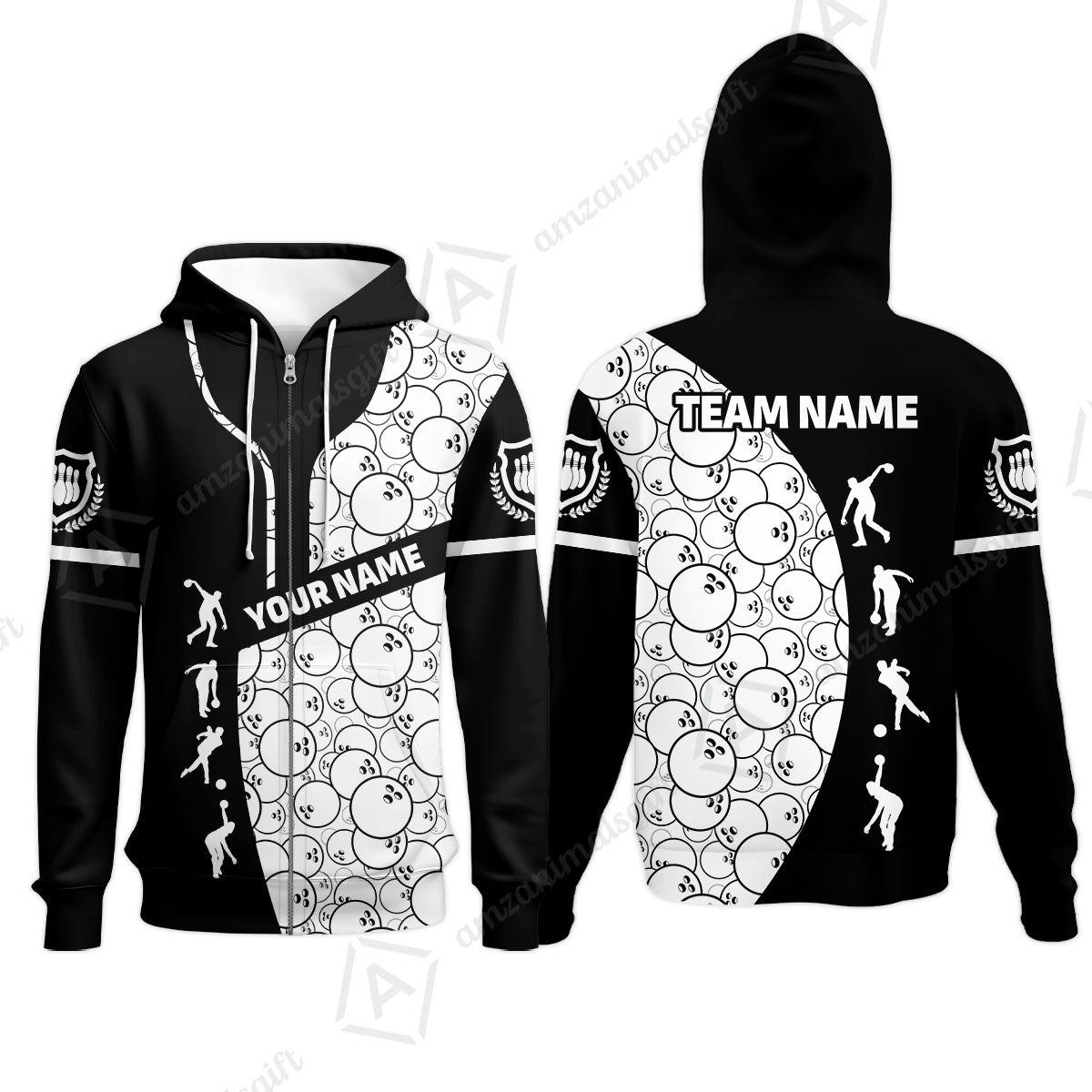 Custom Bowling Team Jerseys Polo Shirts, Bowling Pattern uniforms Ball & Pins Personalized Bowling Name And Team Name