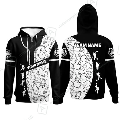 Custom Bowling Team Jerseys Polo Shirts, Bowling Pattern uniforms Ball & Pins Personalized Bowling Name And Team Name