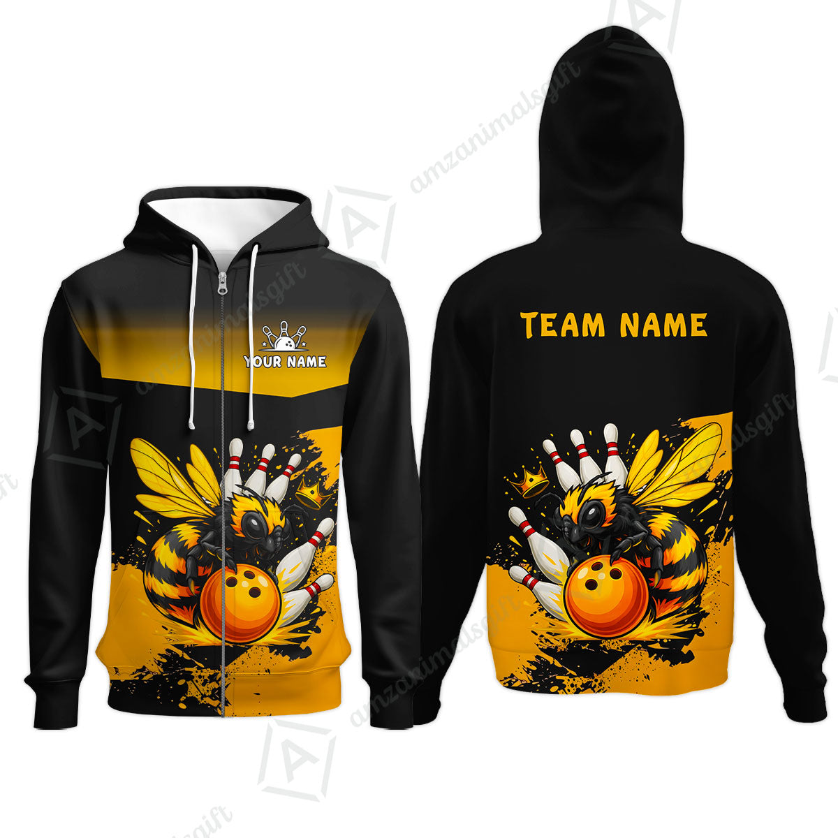 Custom Bowling Jersey Polo Shirt, Aggressive Yellow Jacket Swarm, Custom Bowling Jersey Team Shirt For Players With Name and Team Name
