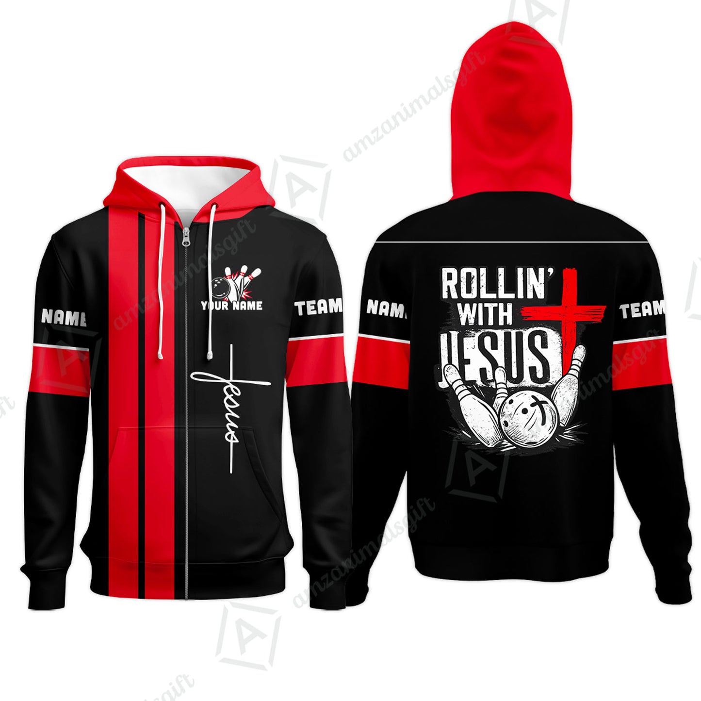 Custom Bowling Jersey Polo Shirt, Rollin With Jesus Bowling Custom Bowling Jersey Team Shirt For Players With Name & Team Name