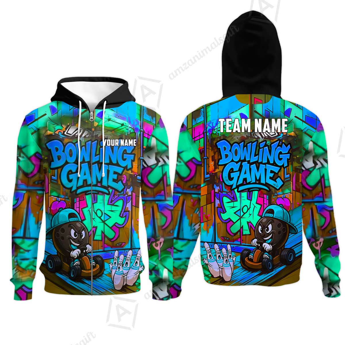 Custom Bowling Jersey Polo Shirt, Street Graffiti Go Kart Ball, Custom Bowling Jersey Team Shirt For Players With Name and Team Name