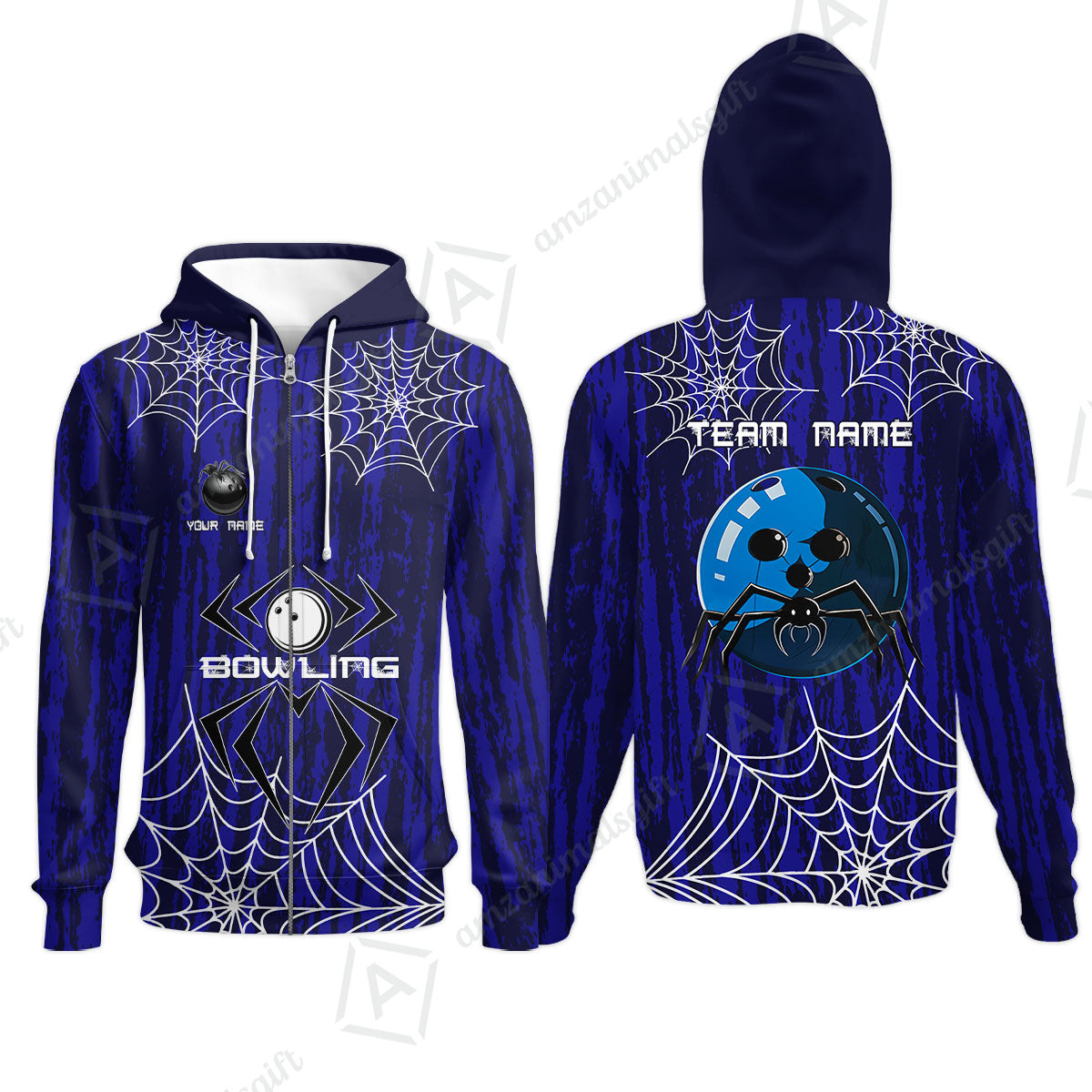 Custom Spider Blue Camo Bowling Team Jersey Polo Shirts, Halloween Bowling Team Uniforms Jerseys, Personalized Name And Team Name