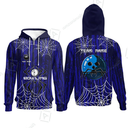 Custom Spider Blue Camo Bowling Team Jersey Polo Shirts, Halloween Bowling Team Uniforms Jerseys, Personalized Name And Team Name