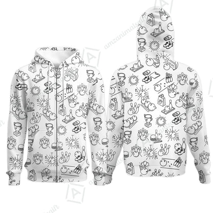 Bowling Men Polo Shirt, Bowling Icon Pattern Polo Shirt For Men, Perfect Gift For Bowling Lovers