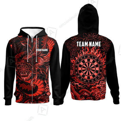 Custom Darts Jersey Polo Shirt, Dragon's Bullseye Darts, Custom Dart Jersey Team Shirt For Players With Name & Team Name