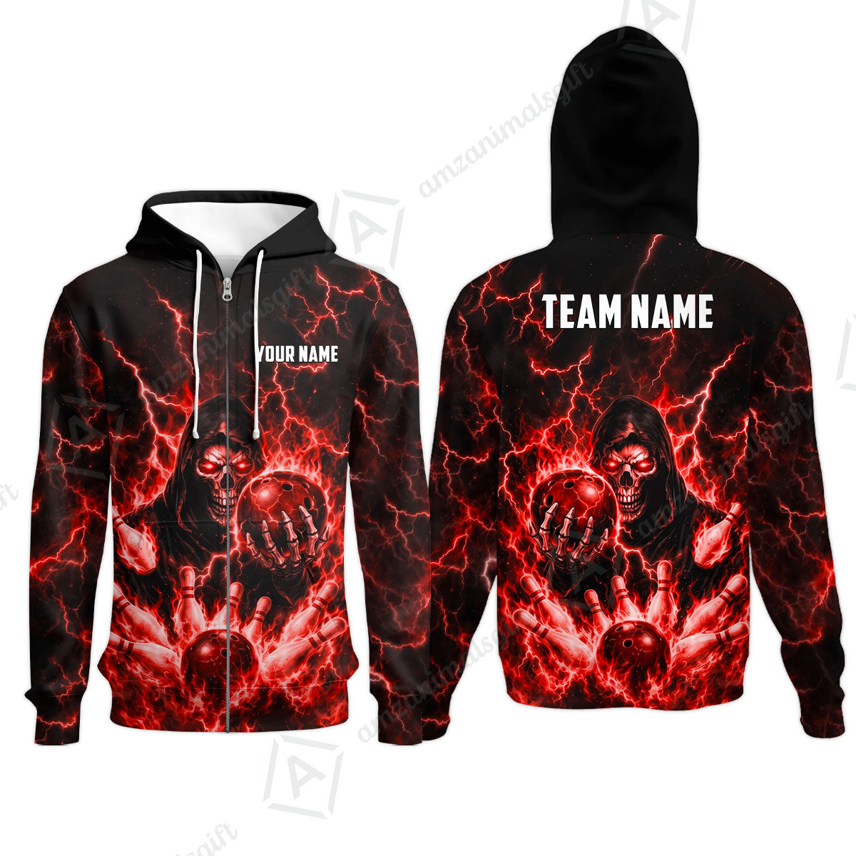 Custom Bowling Jersey Polo Shirt, Lightning Grim Reaper, Custom Bowling Jersey Team Shirt For Players With Name & Team Name