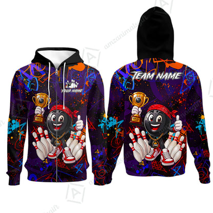 Custom Bowling Jersey Polo Shirt, Graffiti Champion, Custom Bowling Jersey Team Shirt For Players With Name & Team Name