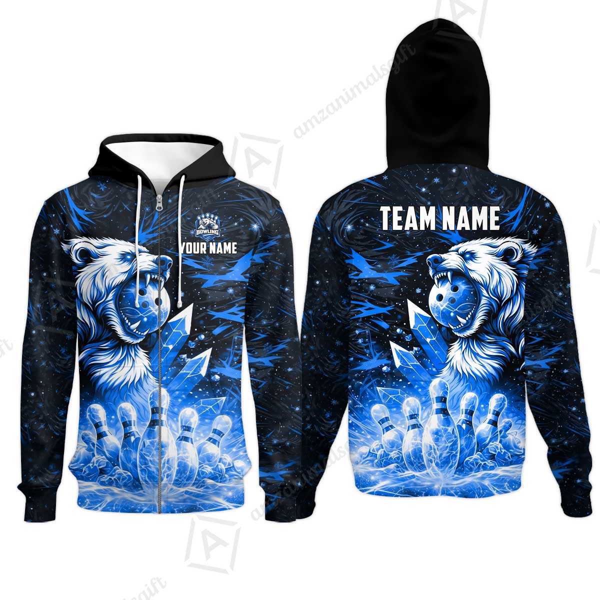 Custom Bowling Jersey Polo Shirt, Arctic Bear & Crystal Galaxy, Custom Bowling Jersey Team Shirt For Players With Name & Team Name