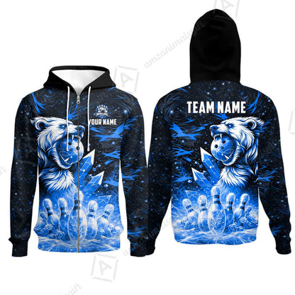 Custom Bowling Jersey Polo Shirt, Arctic Bear & Crystal Galaxy, Custom Bowling Jersey Team Shirt For Players With Name & Team Name