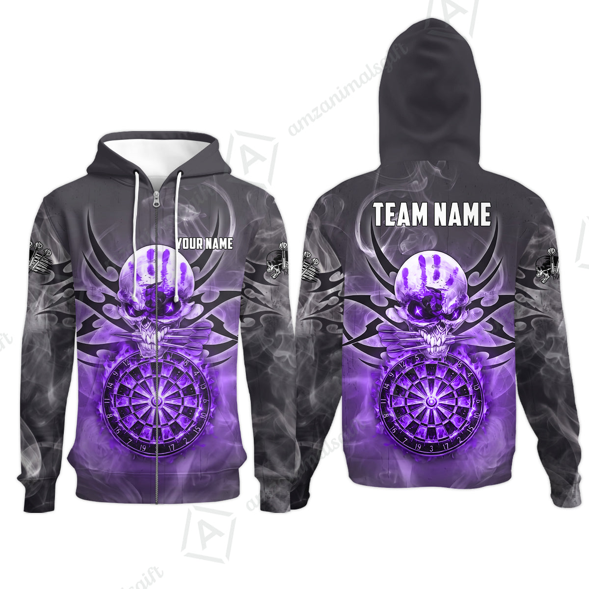Custom Darts Jersey Polo Shirt, Glowing Fire Skull Tribal, Custom Dart Jersey Team Shirt For Players With Name & Team Name