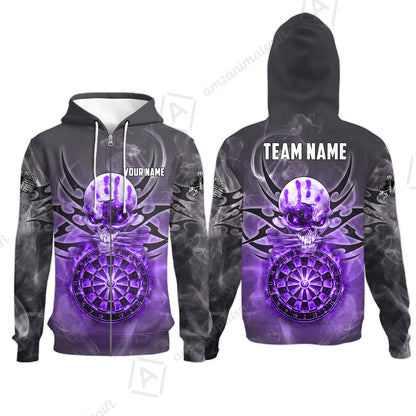 Custom Darts Jersey Polo Shirt, Glowing Fire Skull Tribal, Custom Dart Jersey Team Shirt For Players With Name & Team Name