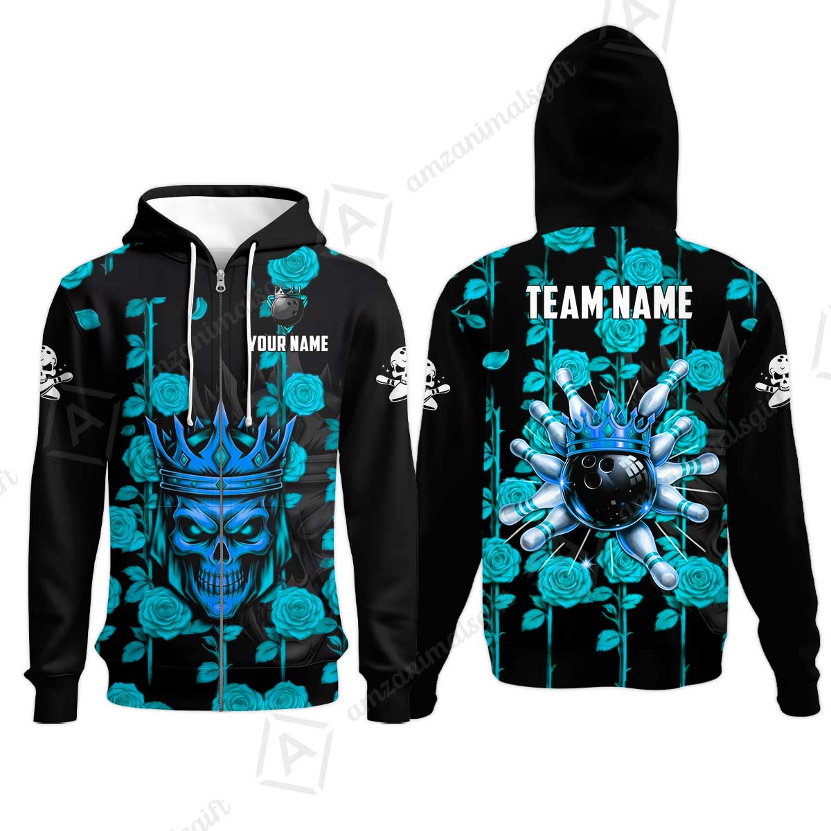 Custom Bowling Jersey Polo Shirt, Royal Skull Bowling, Custom Bowling Jersey Team Shirt For Players With Name & Team Name