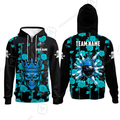 Custom Bowling Jersey Polo Shirt, Royal Skull Bowling, Custom Bowling Jersey Team Shirt For Players With Name & Team Name