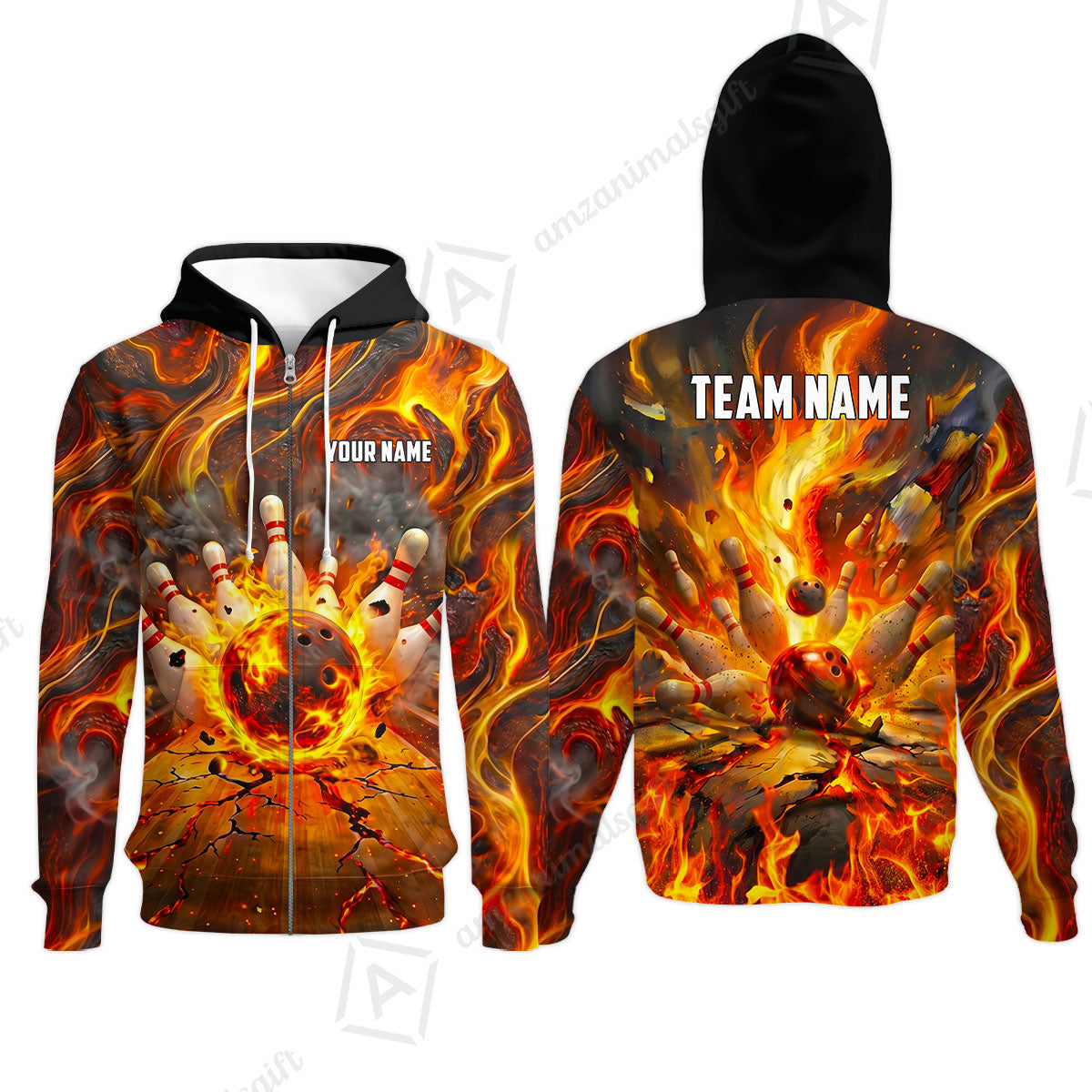 Custom Bowling Jersey Polo Shirt, Fiery Inferno Strike, Custom Bowling Jersey Team Shirt For Players With Name and Team Name
