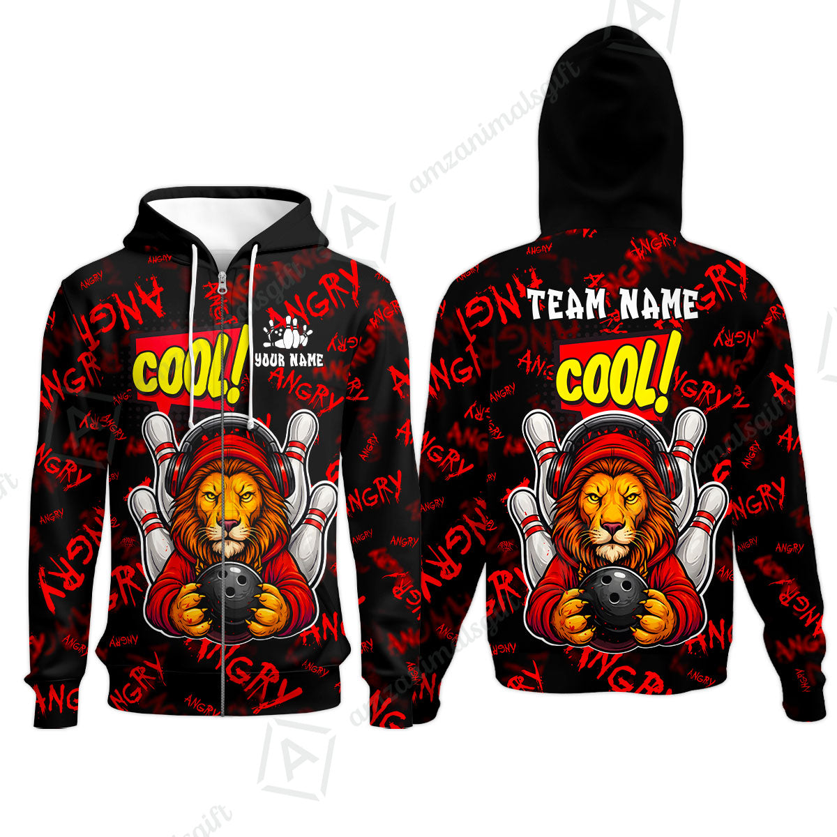 Custom Bowling Jersey Polo Shirt, Cool Lion Holding Ball, Personalize Name and Team Name