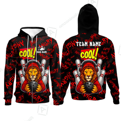 Custom Bowling Jersey Polo Shirt, Cool Lion Holding Ball, Personalize Name and Team Name