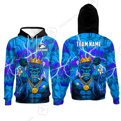 Custom Bowling Jersey Polo Shirt, Rebellious Gorilla King & Street Graffiti, Custom Bowling Jersey Team Shirt For Players With Name & Team Name