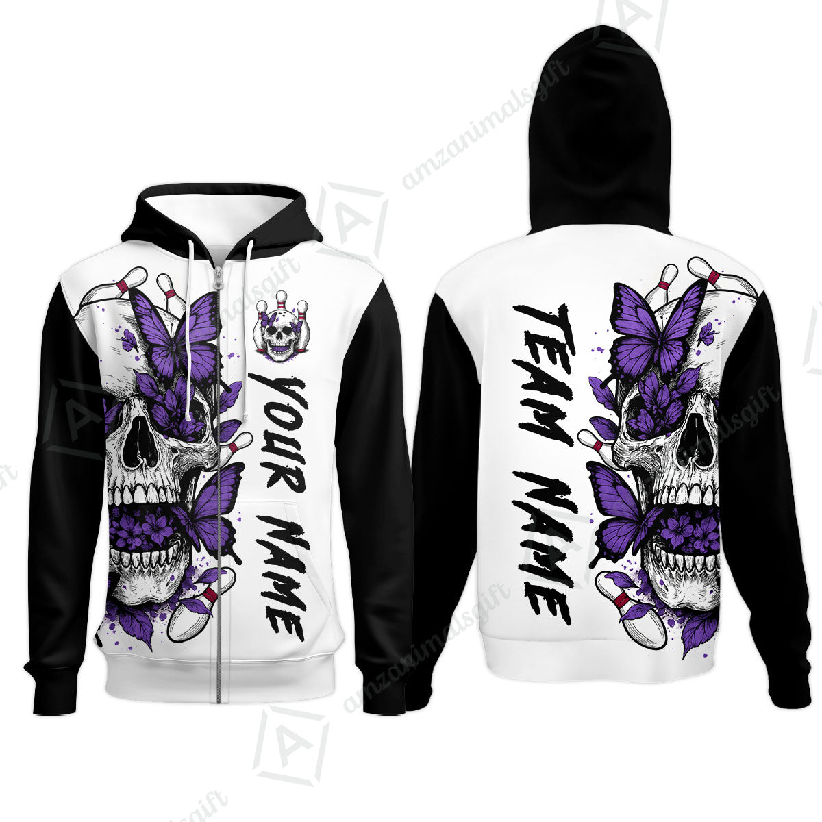 Custom Bowling Jersey Polo Shirt, Skull With Butterfly, Custom Bowling Jersey Team Shirt For Players With Name and Team Name