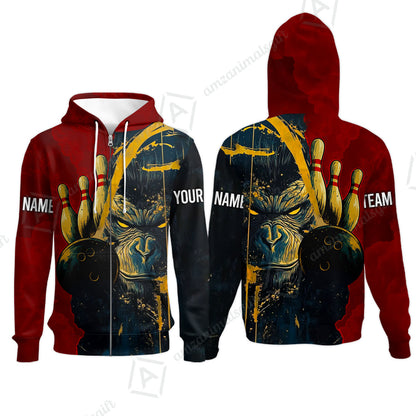 Custom Team Name Bowling Team Jersey - Bowling uniforms Godzilla KingKong Pattern Bowling Quarter-Zip Polo Shirts - Uniform Shirt For Bowlers