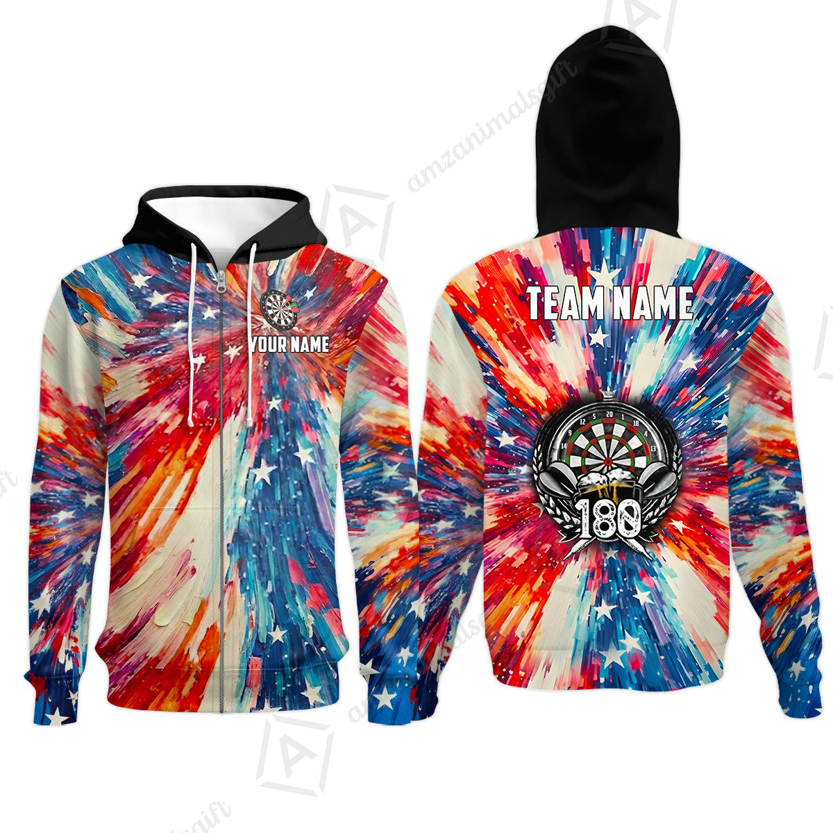 Custom Darts Team Jersey, Personalized 180 Beer USA Color Splash Darts Polo Shirt For Players With Name & Team Name