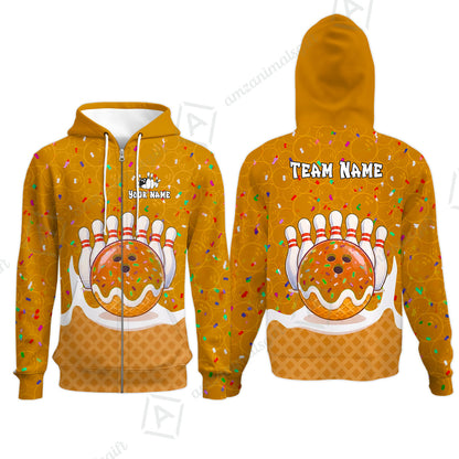 Custom Bowling Jersey Polo Shirt, Bowling Sprinkles Ice Cream Cone, Personalized Name & Team Name