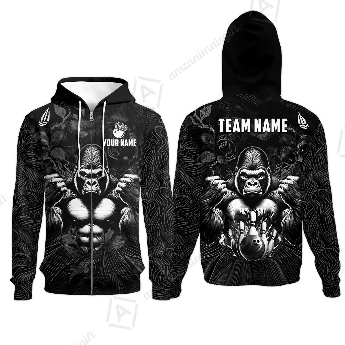 Custom Bowling Jersey Polo Shirt, Furious Gorilla Mascot, Custom Bowling Jersey Team Shirt For Players With Name & Team Name