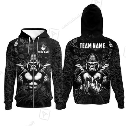 Custom Bowling Jersey Polo Shirt, Furious Gorilla Mascot, Custom Bowling Jersey Team Shirt For Players With Name & Team Name