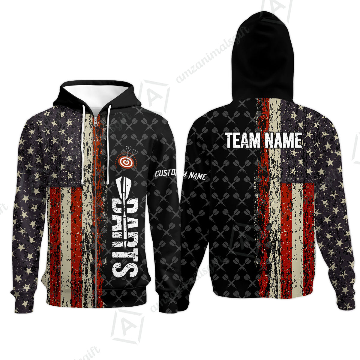 Customized American Flag Darts Polo Shirt, Darts Grunge Style Team Jersey Polo Shirt, Perfect Outfit for Darts Players