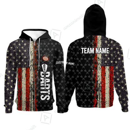 Customized American Flag Darts Polo Shirt, Darts Grunge Style Team Jersey Polo Shirt, Perfect Outfit for Darts Players