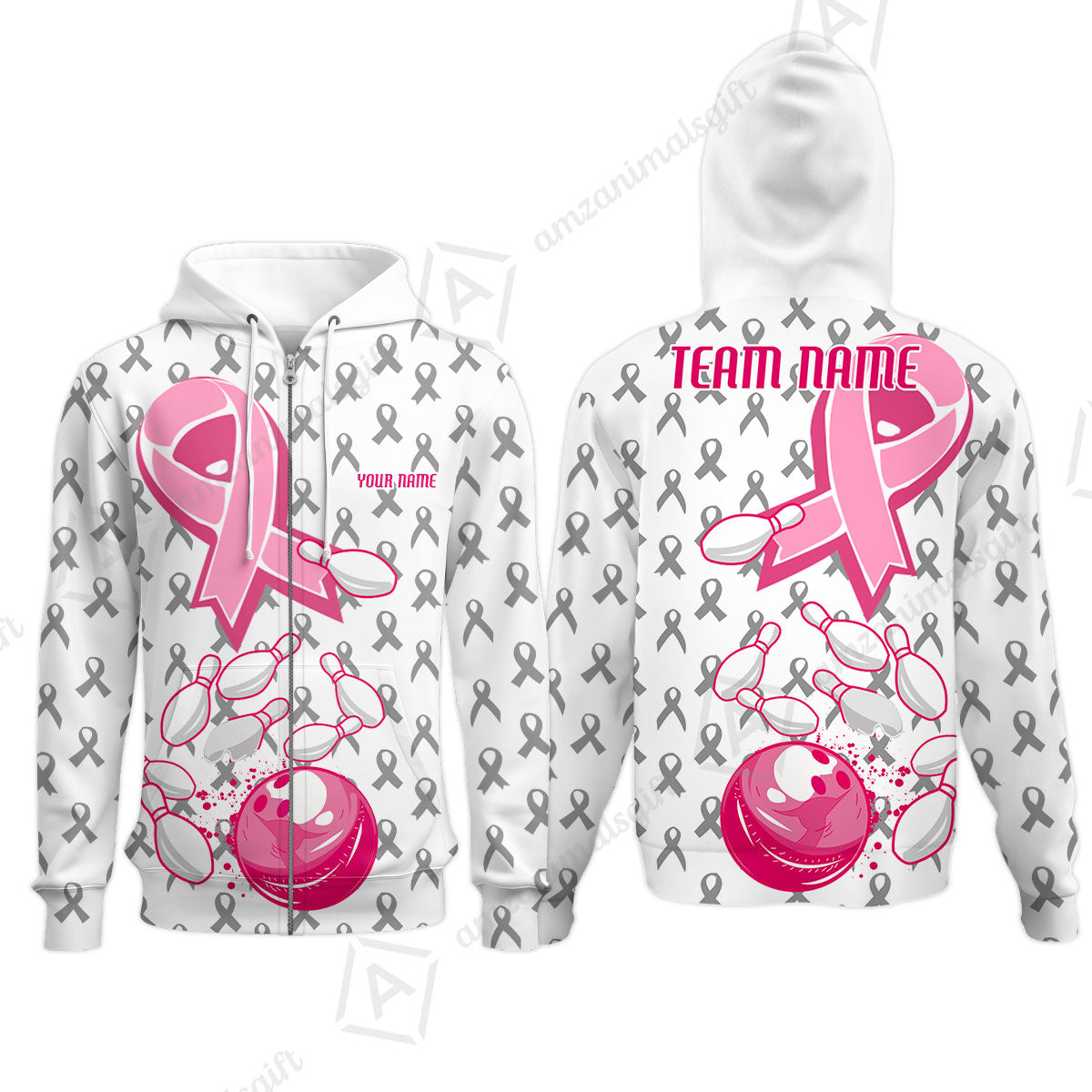 Custom Bowling Team Uniform Jerseys Breast Cancer Pink Ribbon Ladies, Bowling Shirt Personalized Name And Team Name