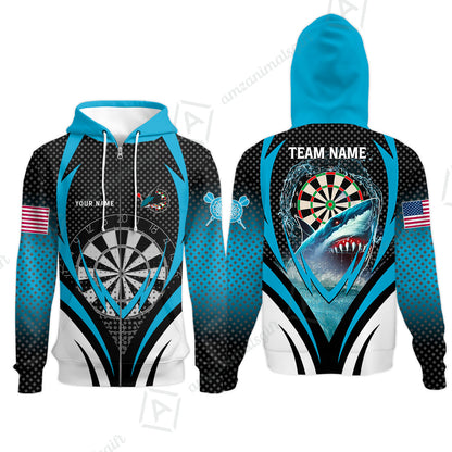 Custom Blue Dartboard Darts Team Jersey Polo Quarter-Zip Shirts, Customized Name Team Name Darts Team Jerseys Uniform