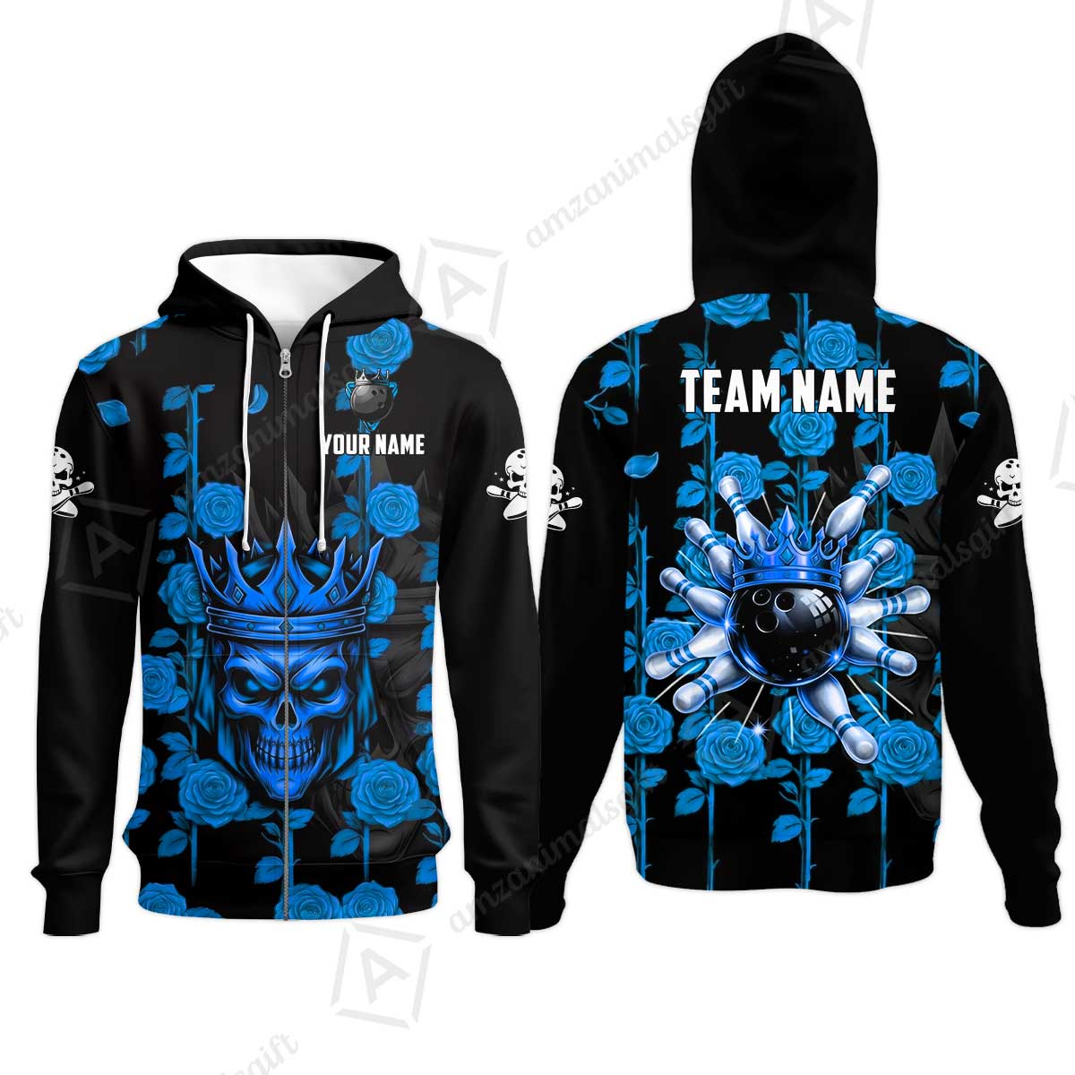 Custom Bowling Jersey Polo Shirt, Royal Skull Bowling, Custom Bowling Jersey Team Shirt For Players With Name & Team Name