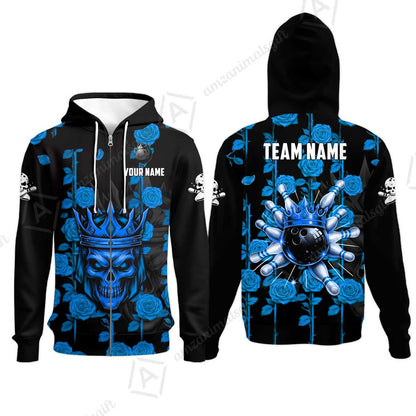 Custom Bowling Jersey Polo Shirt, Royal Skull Bowling, Custom Bowling Jersey Team Shirt For Players With Name & Team Name
