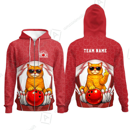 Custom Bowling Polo Shirt, Funny Cat with Sunglasses Bowling Custom Bowling Polo Team Shirt For Players With Name & Team Name
