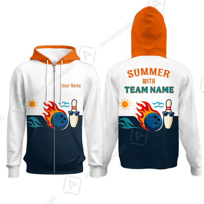 Custom Bowling Jersey Polo Shirt, Summer With The Fire, Custom Bowling Jersey Team Shirt For Players With Name and Team Name