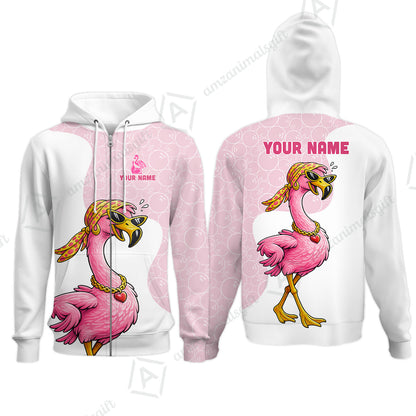 Custom Bowling Women Polo Shirt, Swag Flamingo Bowling Custom Bowling Polo Team Shirt For Players With Name & Team Name