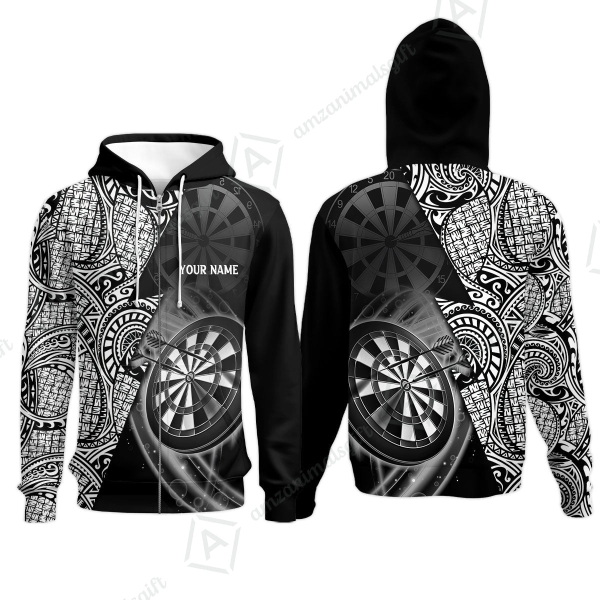 Customized Darts Polo Shirt, Black & White Tattoo Darts, Personalized Name Polo Shirt For Men - Perfect Gift For Darts Lovers, Darts Players