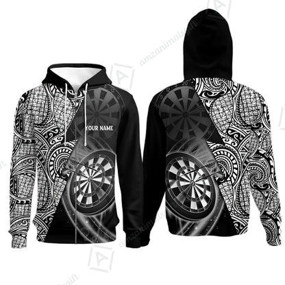 Customized Darts Polo Shirt, Black & White Tattoo Darts, Personalized Name Polo Shirt For Men - Perfect Gift For Darts Lovers, Darts Players