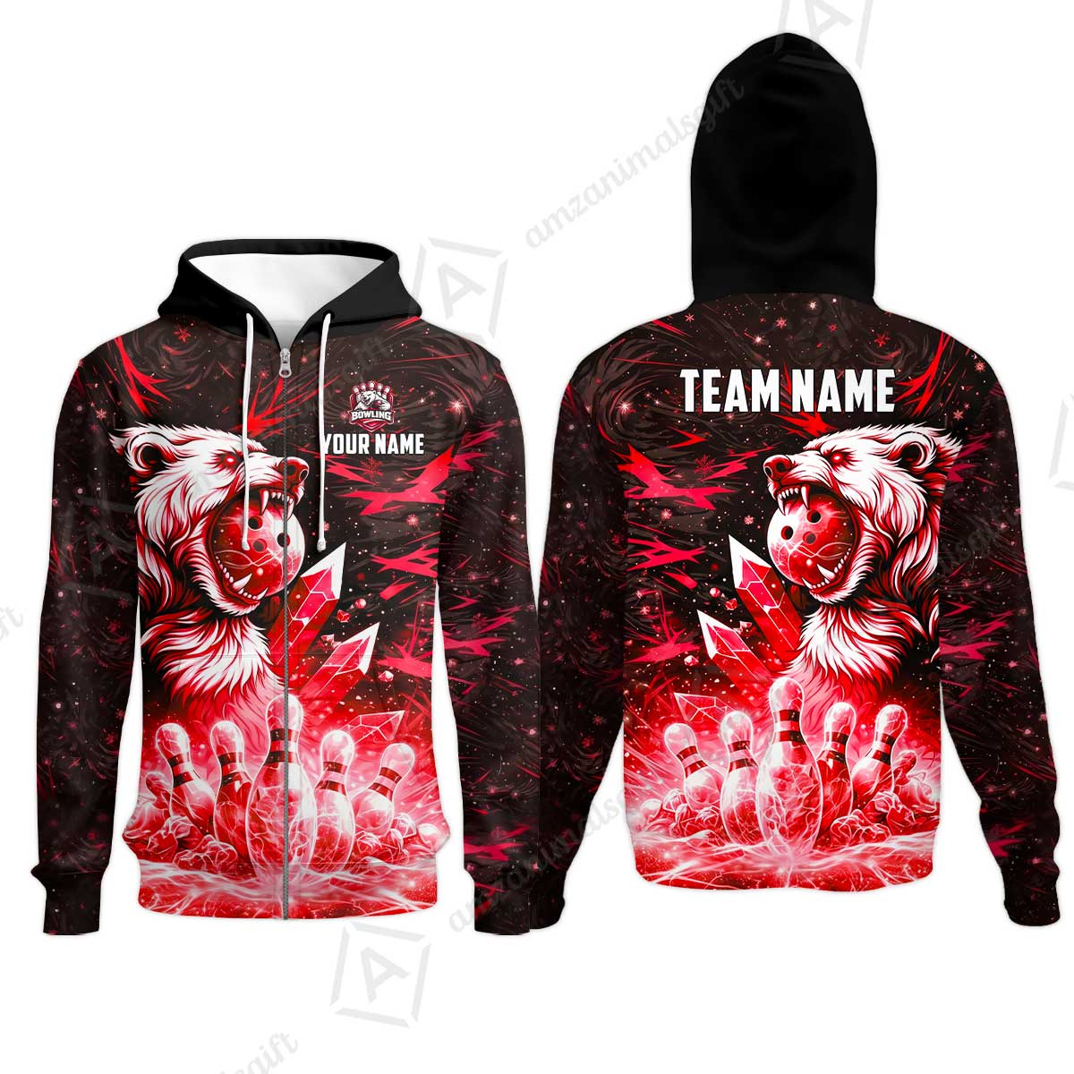 Custom Bowling Jersey Polo Shirt, Arctic Bear & Crystal Galaxy, Custom Bowling Jersey Team Shirt For Players With Name & Team Name