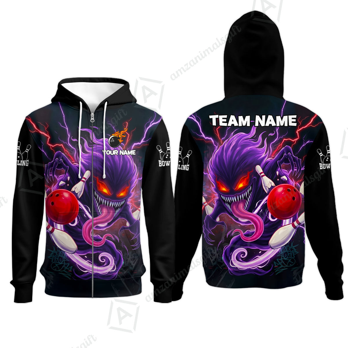 Customized Bowling Jerseys Polo Shirt, Evil Bowling Monster-Dark Bowling Spirit, Uniform Bowling - Personalized Name And Team Name